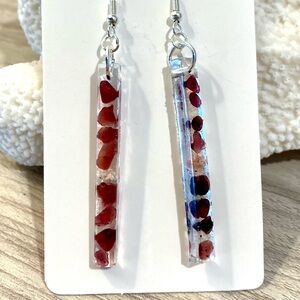 91. Handmade Garnet and baby’s breath Resin Drop Bar Earrings